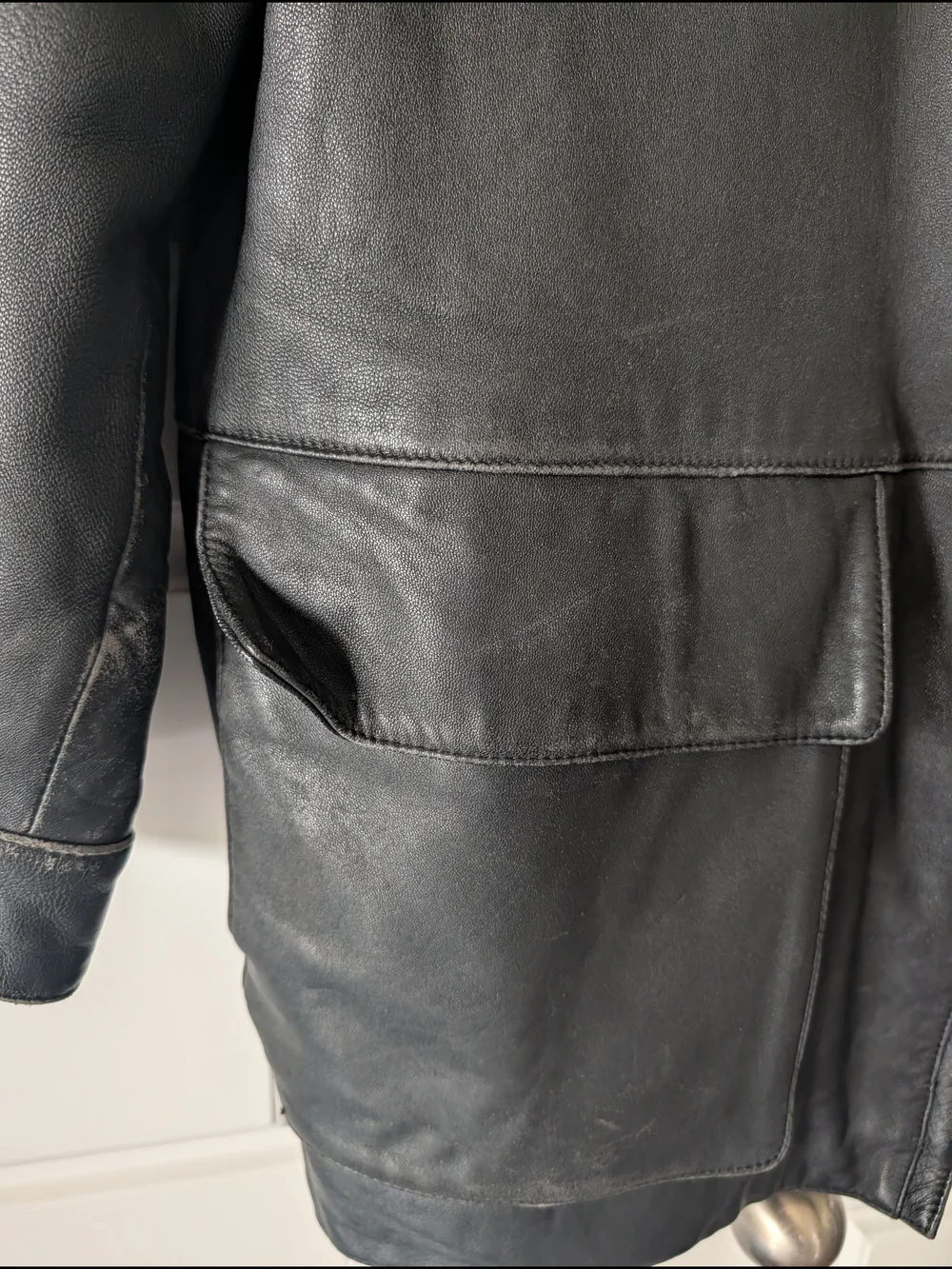 Men's Black Leather Zip-Front Coat